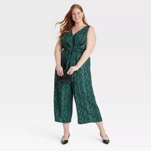 Women's Straight Leg Maxi Jumpsuit - Ava & Viv Green 1X
